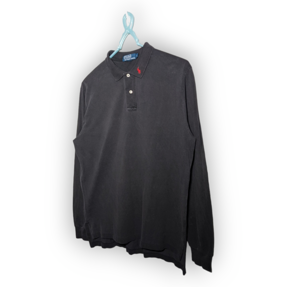 Ralph Lauren Men's Black Long Sleeve Cotton Polo Shirt Collar Logo Size Large L - Picture 2 of 6